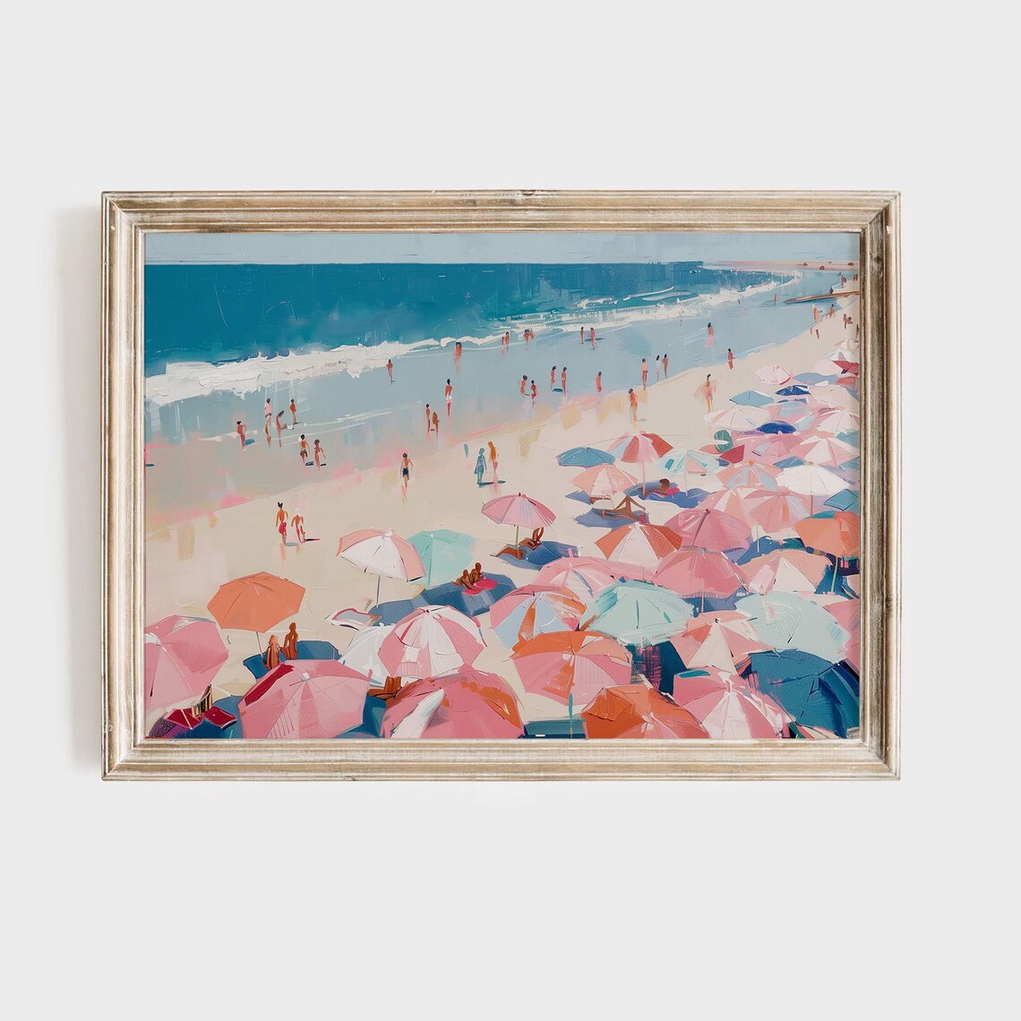 Colorful Beach Umbrellas Aerial View Ocean Summer Impressionist Poster