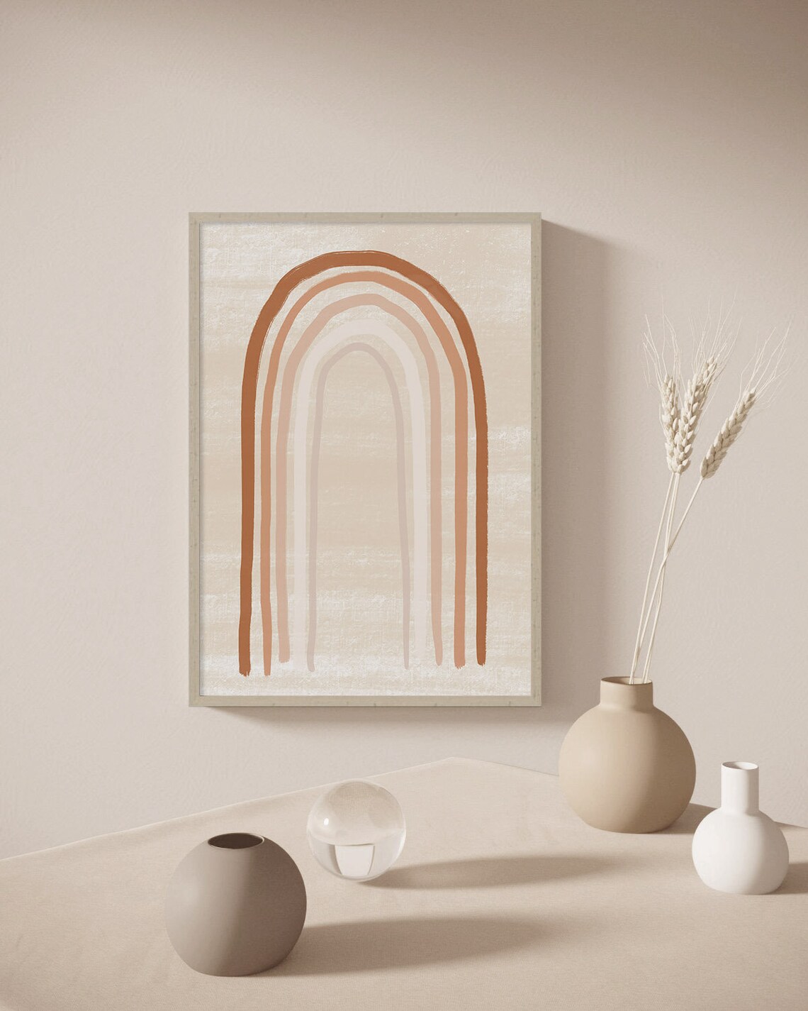 Earthy Terracotta Rainbow Arch Boho Nursery Abstract Art Poster - Image 3