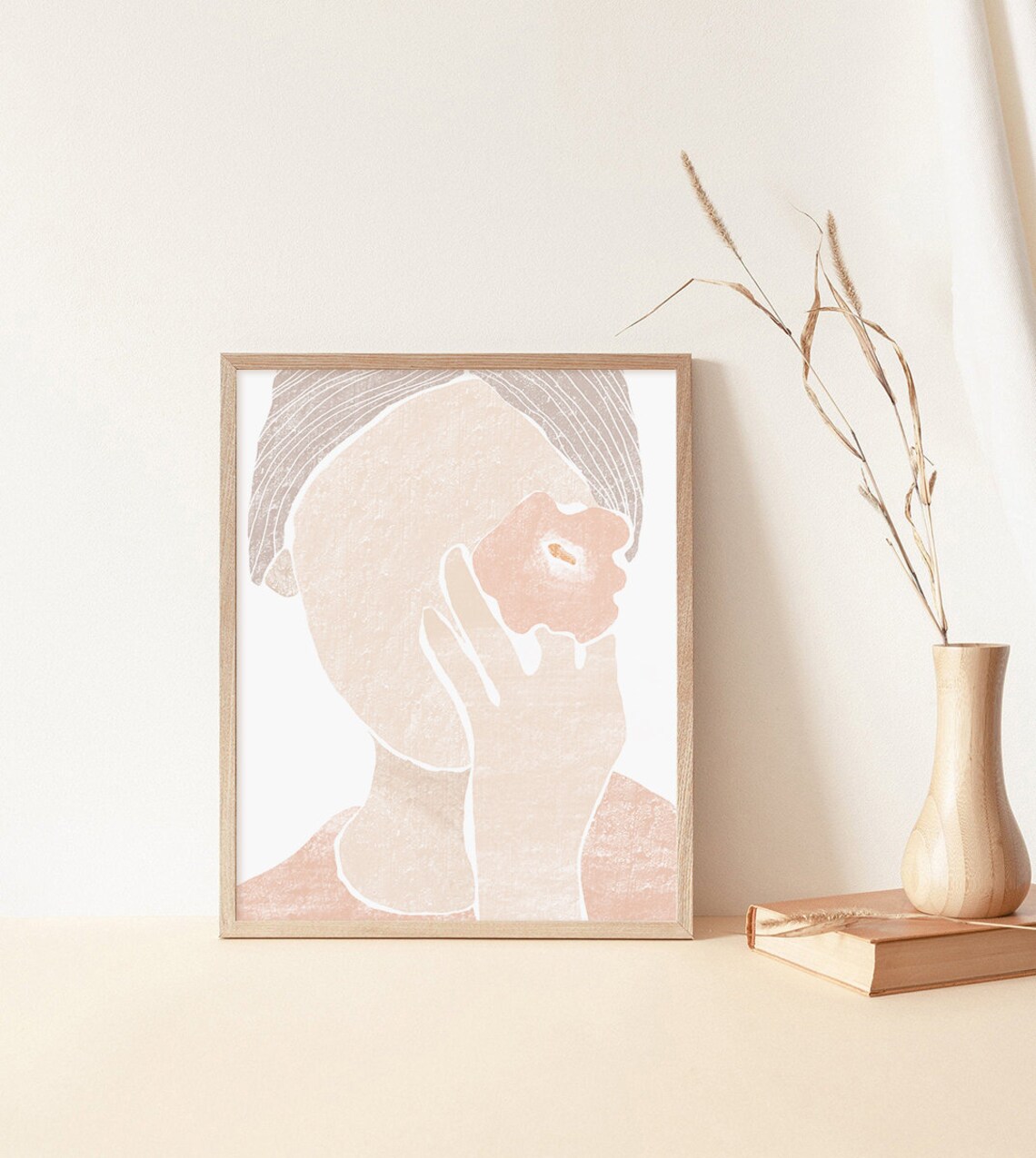 Abstract Woman Face Flower Soft Pink Beige Modern Portrait Poster - Image 2
