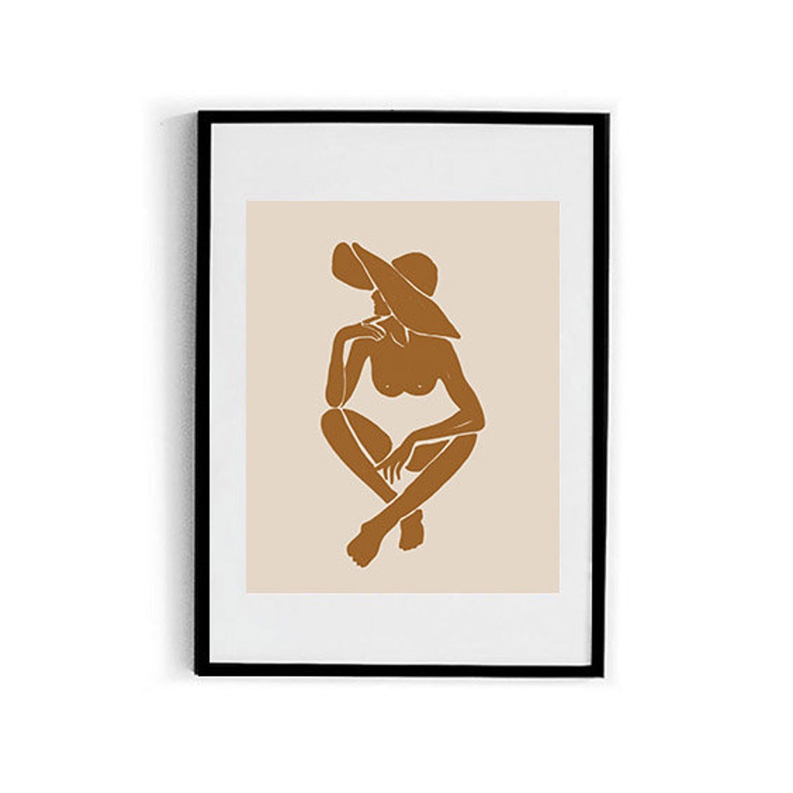 Terracotta Woman Wide Brim Hat Boho Minimalist Silhouette Art Poster - Image 2
