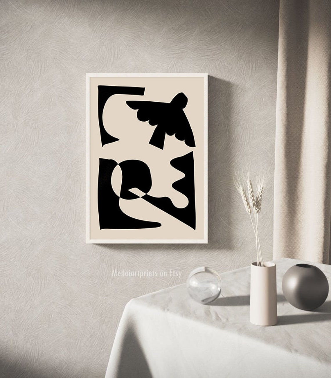 Black Abstract Shapes Art Cream Bold Cutout Modern Wall Poster - Image 2