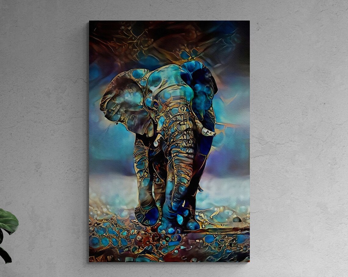 Sacred Blue Elephant With Gold Patterns Indian Style Animal Art Poster - Image 2
