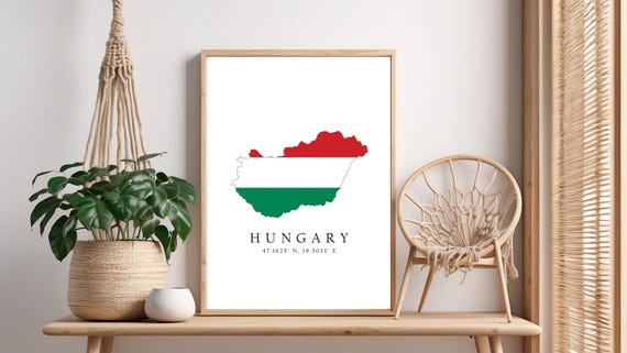 Hungary Map Print Flag Latitude Longitude Coordinates Poster Wall Art Home Dcor