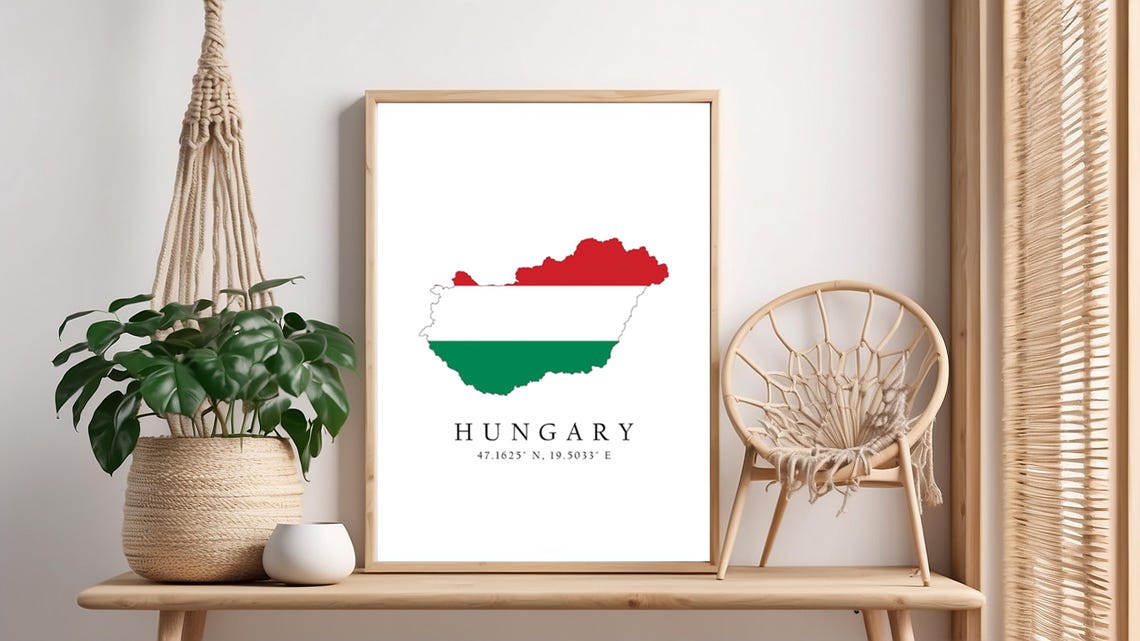 Hungary Country Map in National Tricolor Coordinates Wall Poster