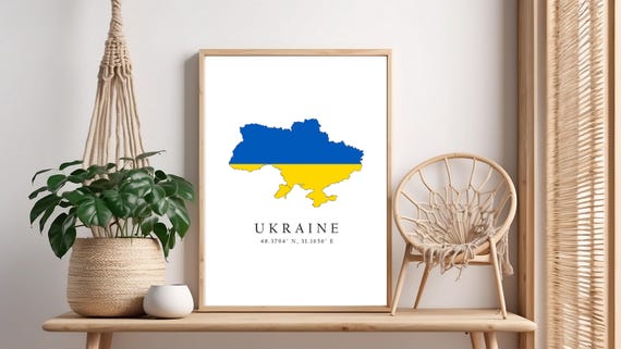 Ukraine Map Print Flag Latitude Longitude Coordinates Poster Wall Art Home Dcor