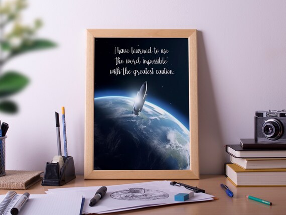 Impossible Quote Rocket Launch Motivational Space Art Poster