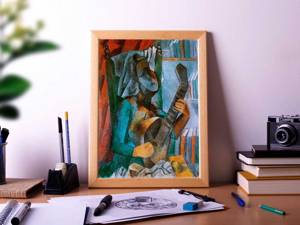 Girl With Mandolin Painting Art Print, Wall Decor