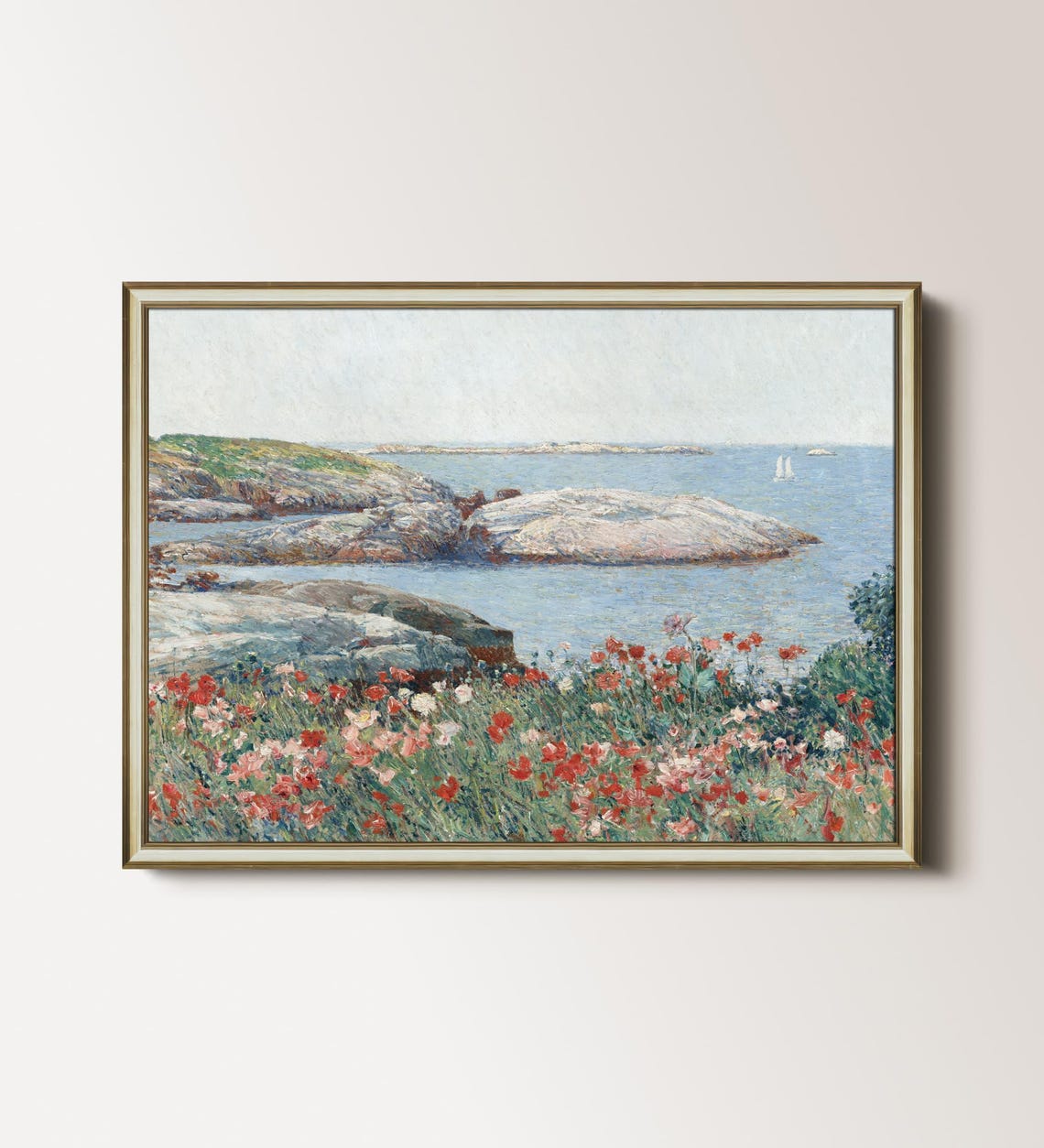 Poppies Landscape Print Impressionist Coastal Art Red Wildflowers Painting Vintage Coastal Floral Print Pastel Coastal Art Poppy Print 26