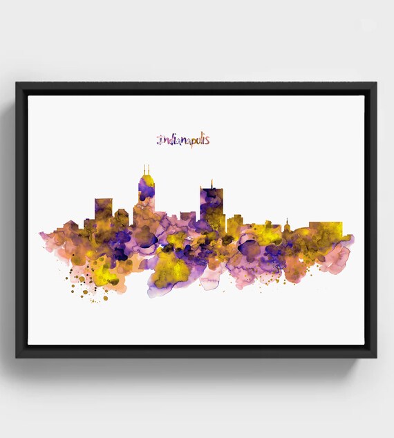 Indianapolis Skyline Watercolor Purple And Yellow Cityscape Art