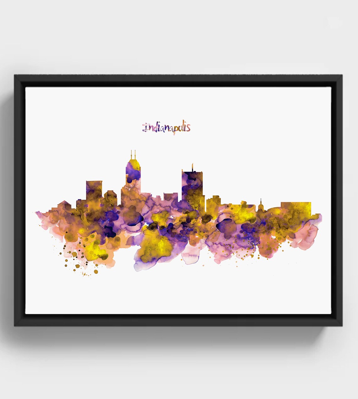 Indianapolis Skyline Watercolor Purple And Yellow Cityscape Art