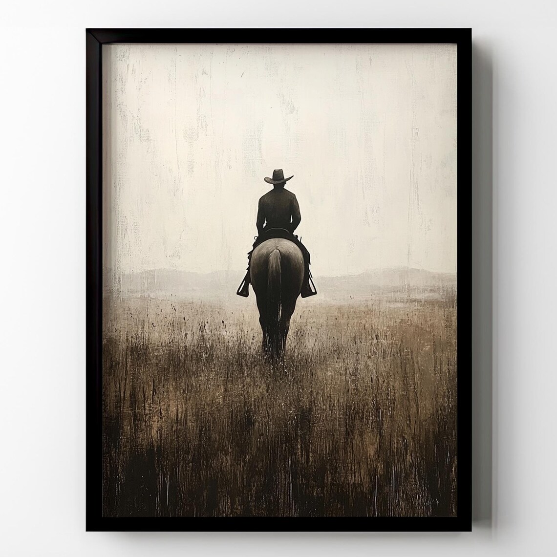 Cowboy Riding Horse Vintage Western Art Print