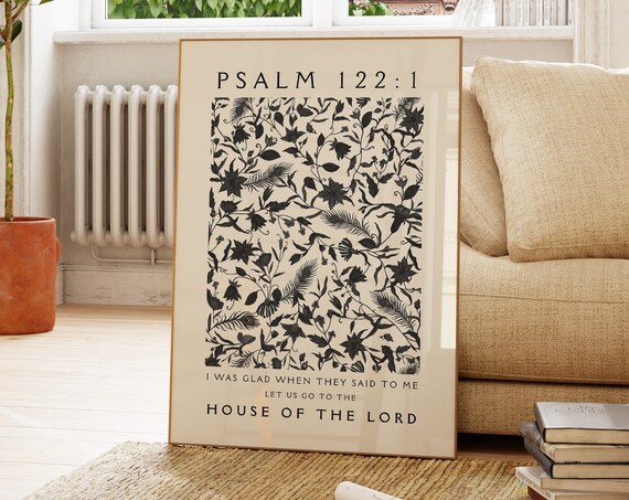 Psalm 122 1 House Of The Lord Black Botanical Floral Pattern Poster