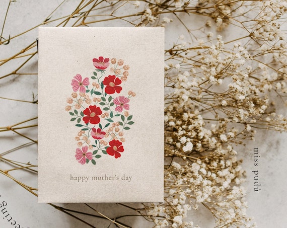Happy Mothers Day Greeting Card Gift For Mom Floral Illustration Download Colorful Wildflowers Card Modern Aesthetic