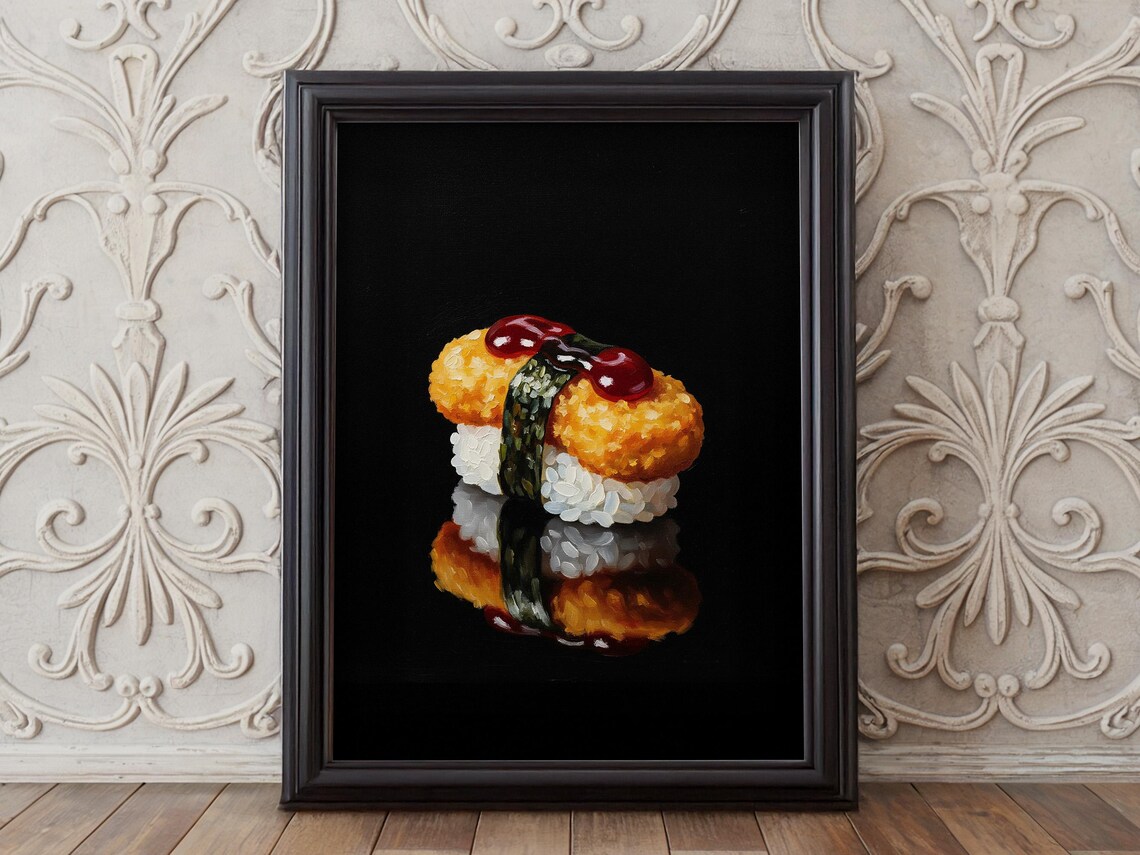 Chicken Nugget Nigiri Sushi Quirky Impasto Food Painting Poster