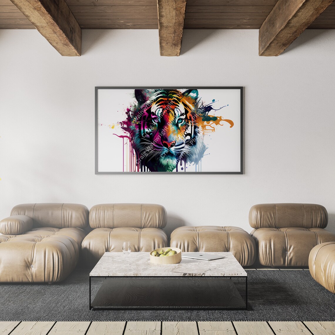 Tiger Face Front View Colorful Splash Paint Portrait Art Poster - Image 2