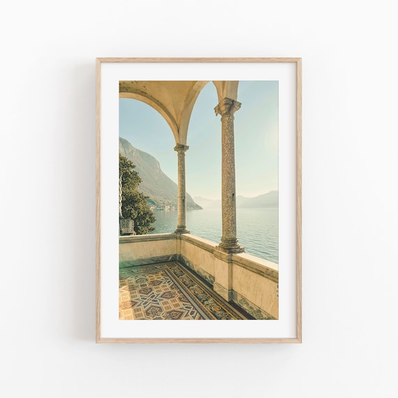 Lake Como Italy Stone Loggia Lakeside View Photography Poster