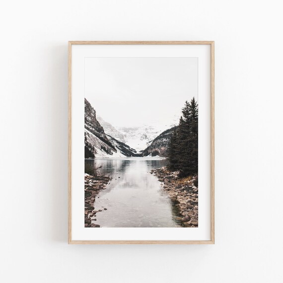Modern Minimalist Forest, Mountain Lake Art Print