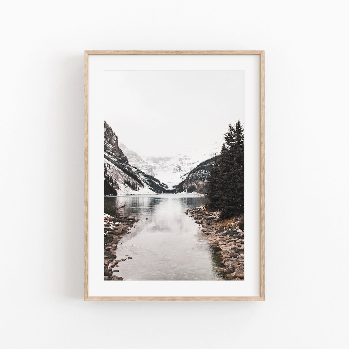 Modern Minimalist Forest, Mountain Lake Art Print