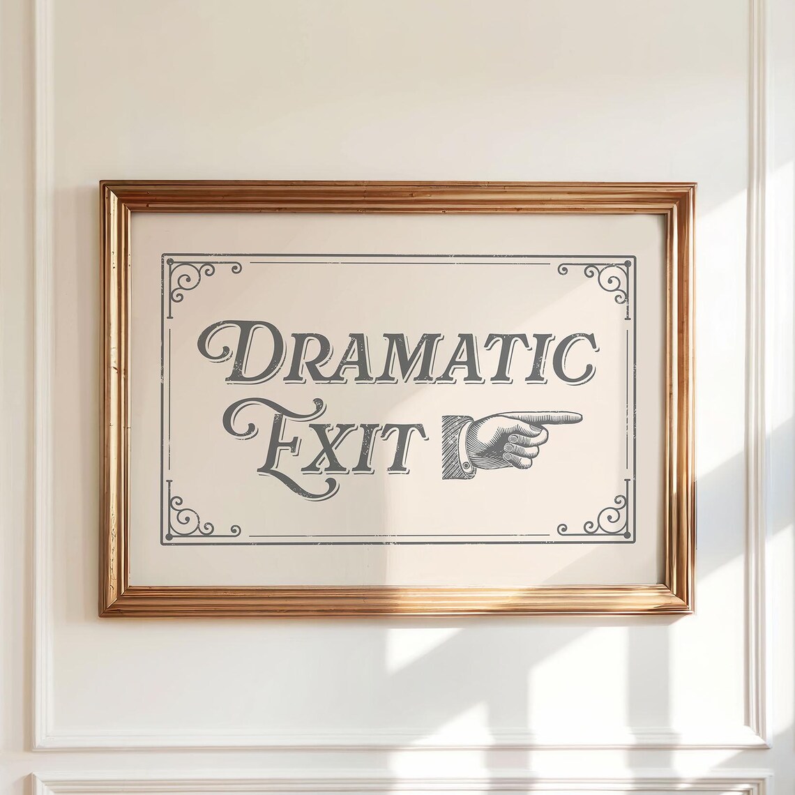 Dramatic Exit Poster Print, Neutral Victorian Humor