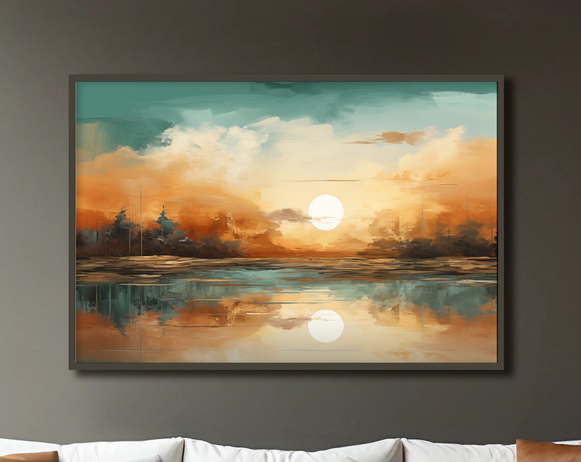 Abstract Nature Inspired Landscape Wall Art Print Surreal Teal Orange Poster Home Decor Modern Artwork Unframed Art Print Bedroom Art