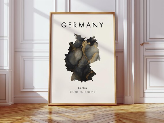 Germany Map Poster Black And Gold Europe Wall Art Print Home Decor Geography Gift Wallpaper