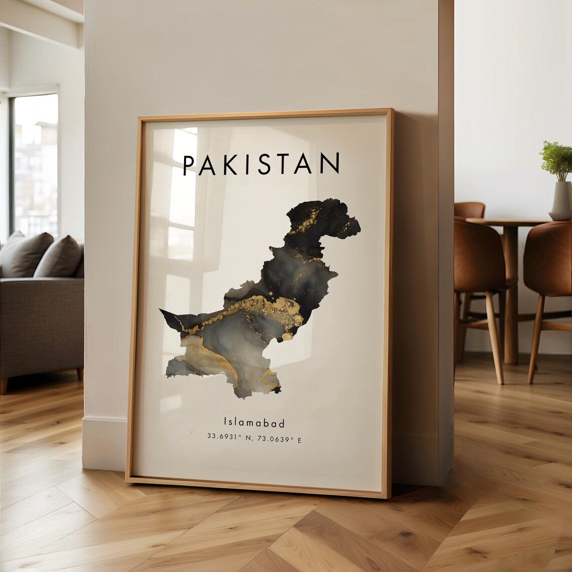 Pakistan Map Poster, Black and Gold Asia Art Print