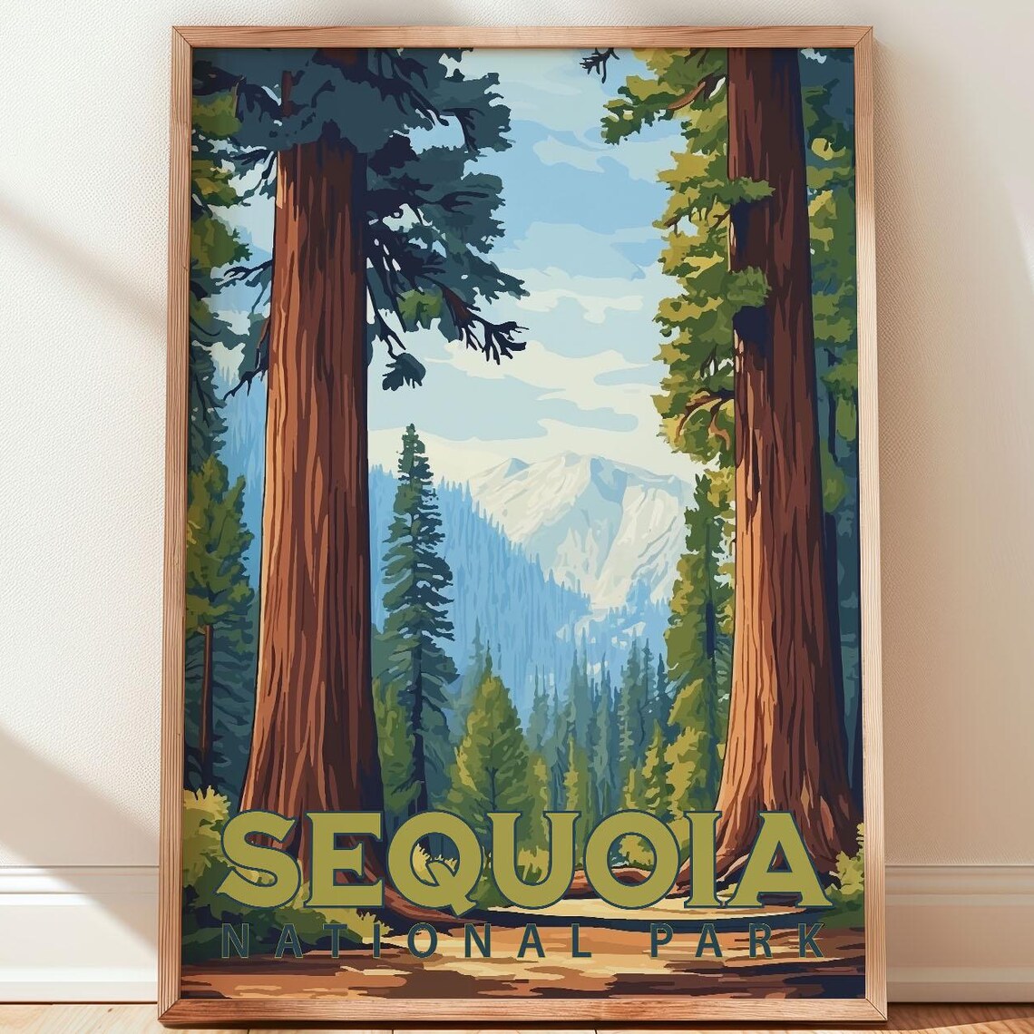 Sequoia National Park Giant Trees Snow Peak Vintage Travel Poster