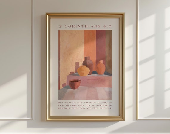 Jars Of Clay Christian Wall Art Bible Verse Quote Art Neutral Aesthetic Apartment Decor Trendy Housewarming Gift Terracotta Print