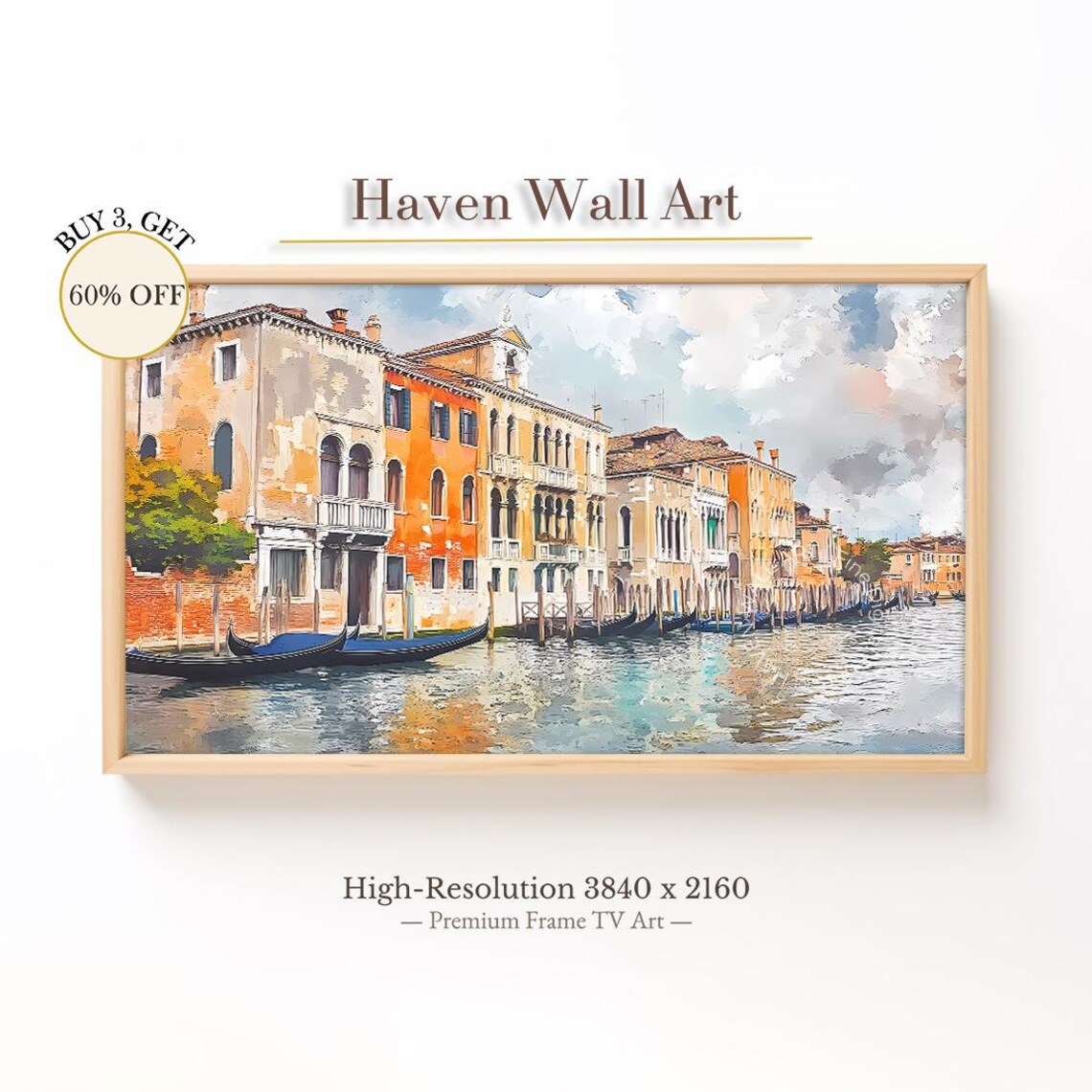 Venice Grand Canal Gondolas Colorful Watercolor Cityscape Poster