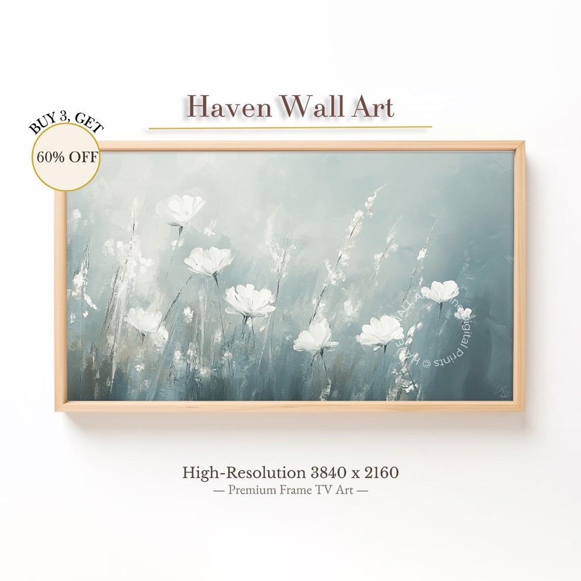 Soft White Wildflowers in Sage Green Mist Neutral Art Poster