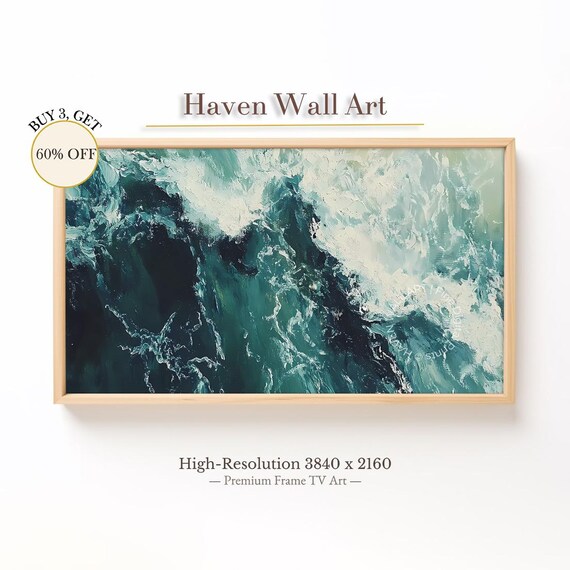Crashing Teal Ocean Waves Abstract Bold Textured Seascape Poster