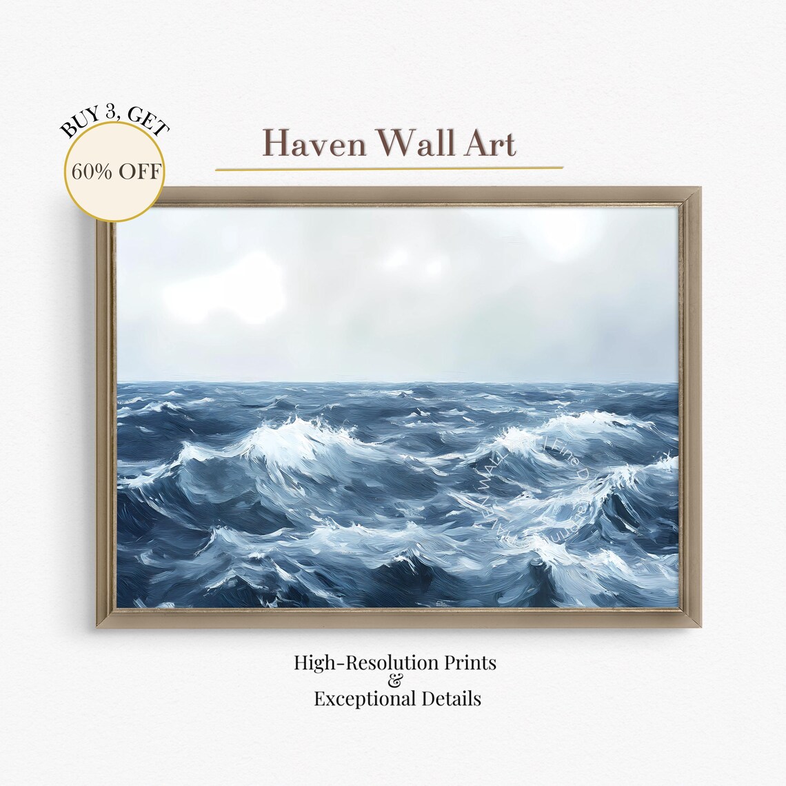 Deep Blue Stormy Ocean White Foam Crests Dramatic Seascape Painting Poster