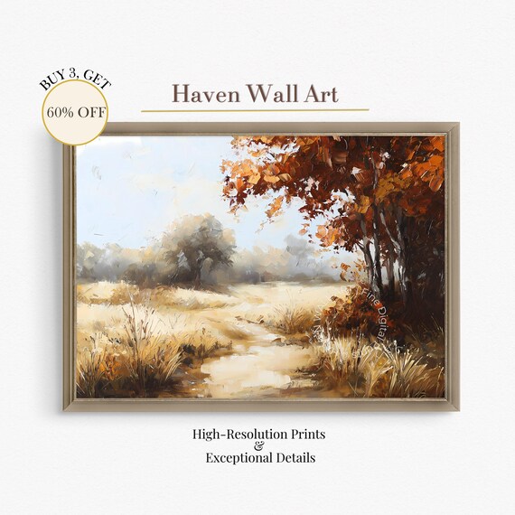Golden Autumn Meadow Path Rustic Countryside Fall Art Poster
