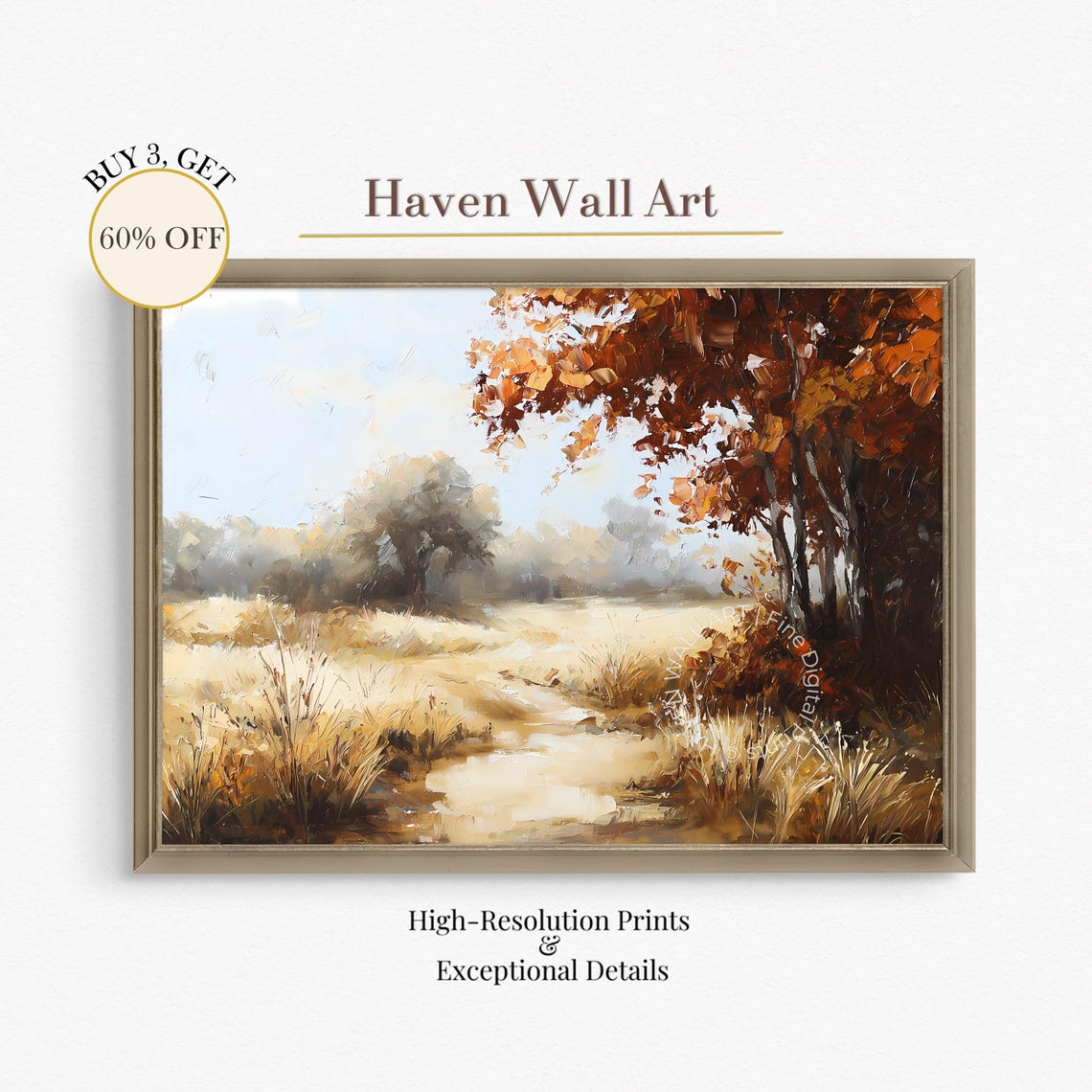 Golden Autumn Meadow Path Rustic Countryside Fall Art Poster