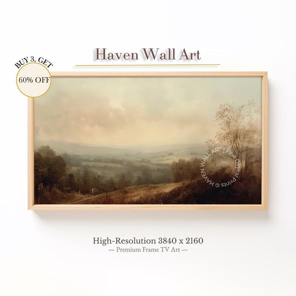 Golden Mist Countryside Tonalist Oil Painting Landscape Wall Art