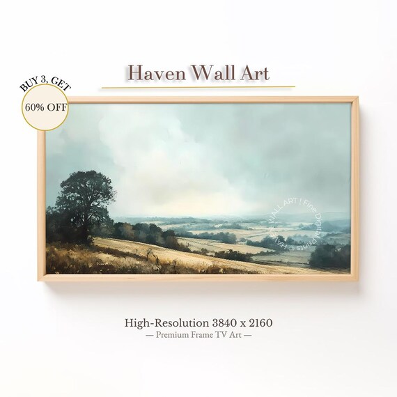 Misty Green Valley Lone Tree Impressionist Landscape Wall Art