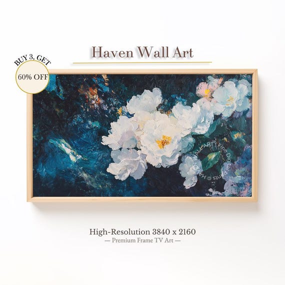 Blue Peony Frame Tv Art Spring Floral Samsung Impressionist Style Moody Wall Tsf094