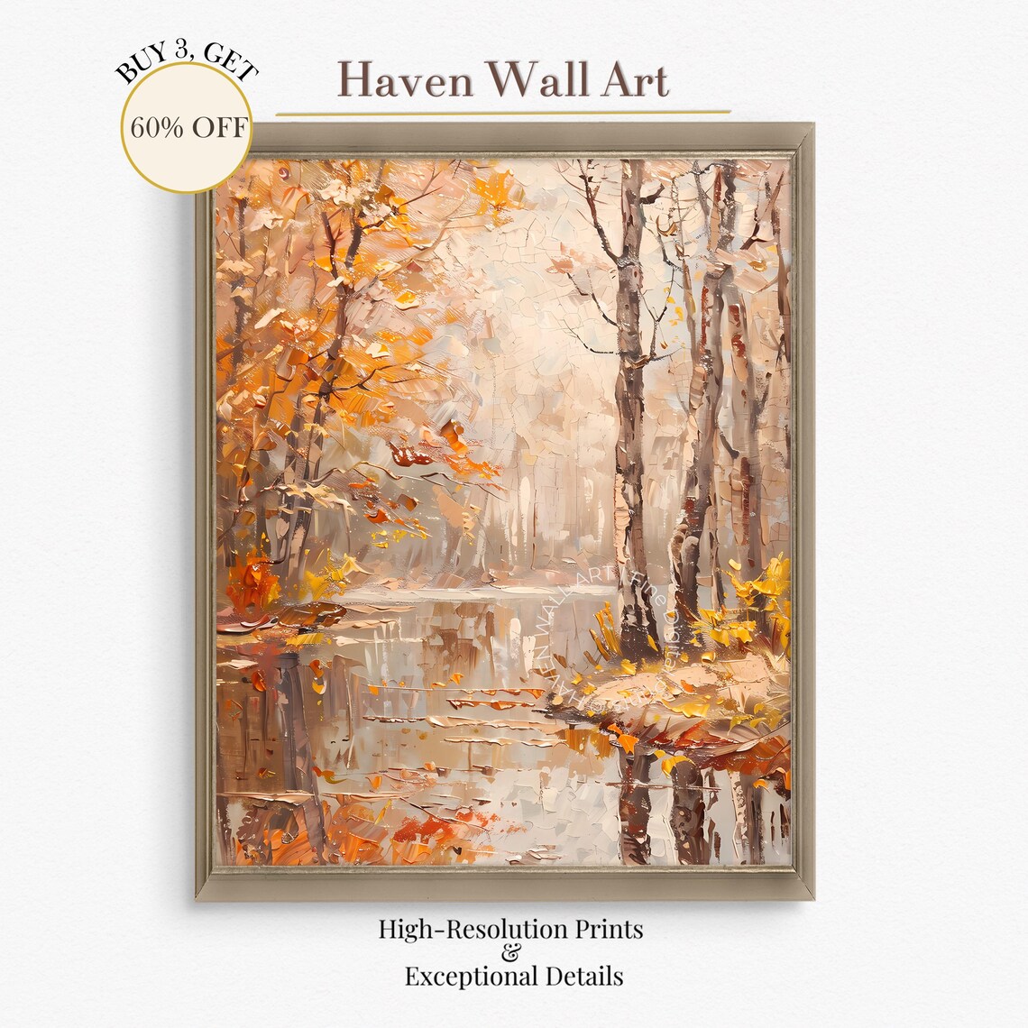 Rich Autumn Forest Orange Leaves Reflective Water Art Poster