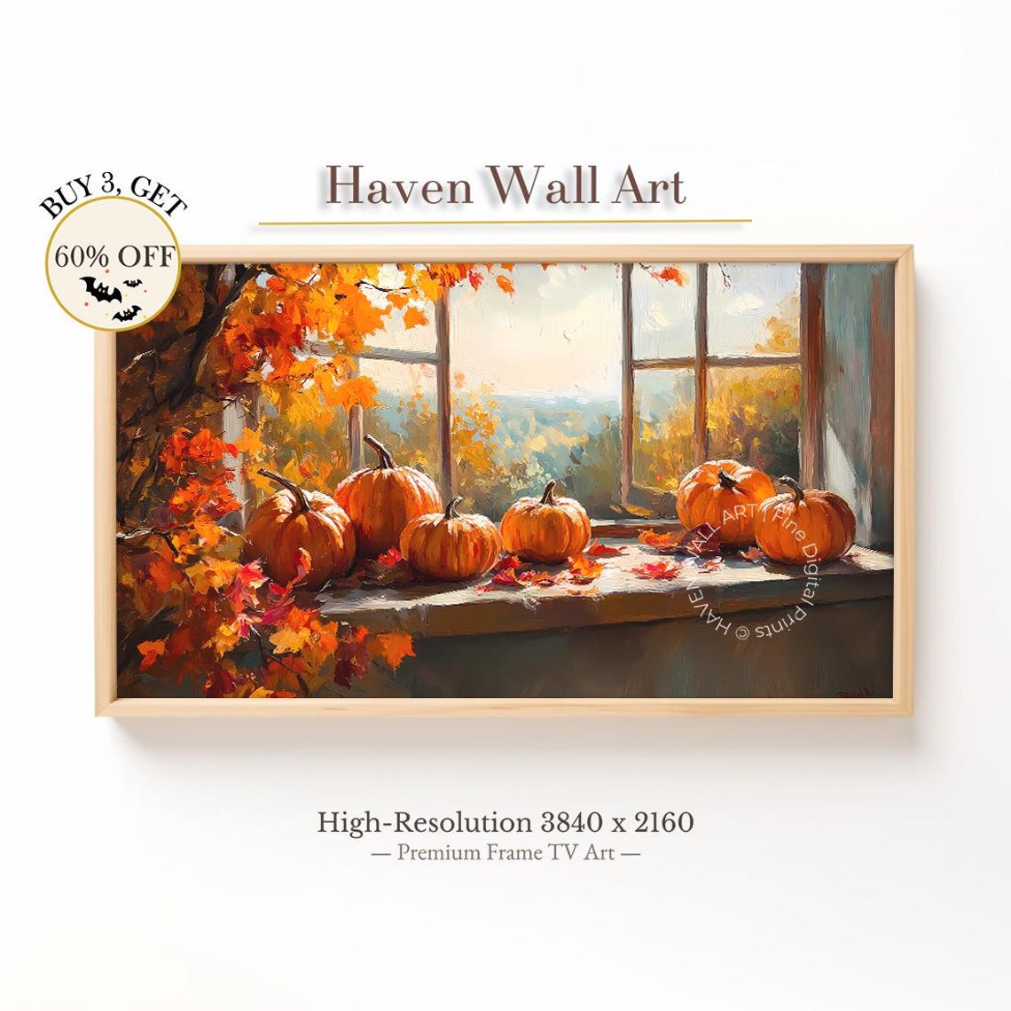 Sunny Windowsill Pumpkins Autumn Foliage Valley Cozy Fall Wall Art
