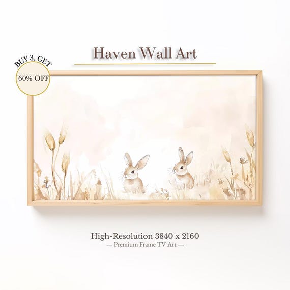 Easter Bunny Frame Tv Art Spring Animal Watercolor Rabbitsminimalist Cute Rabbit Painting For Samsung Tsa131