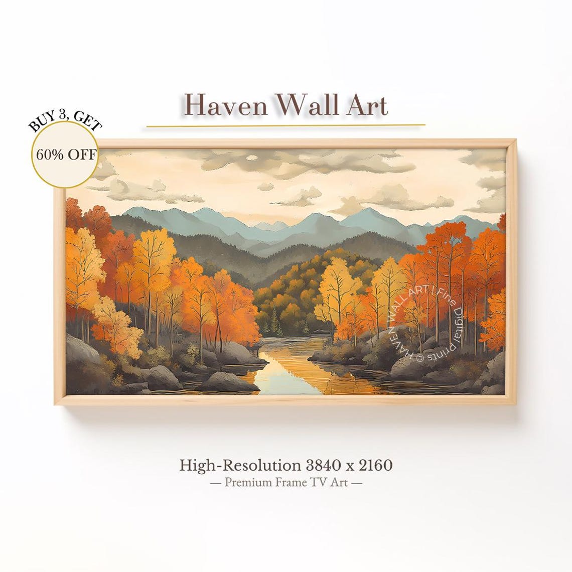 Autumn River Winding Through A Mountain Forest Painting Poster