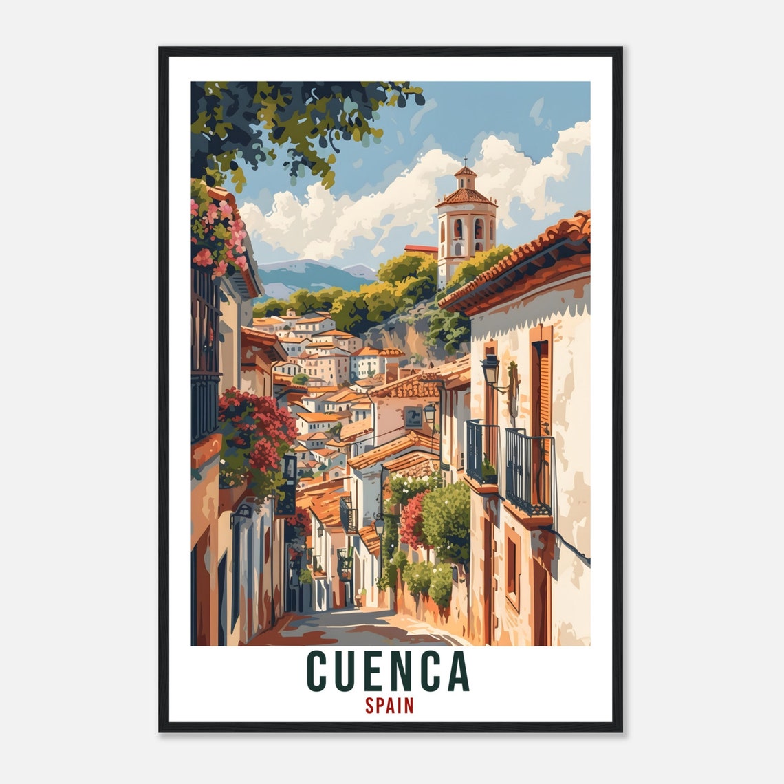 Cuenca Spain Old Town Cobblestone Street Vintage Travel Poster - Image 4
