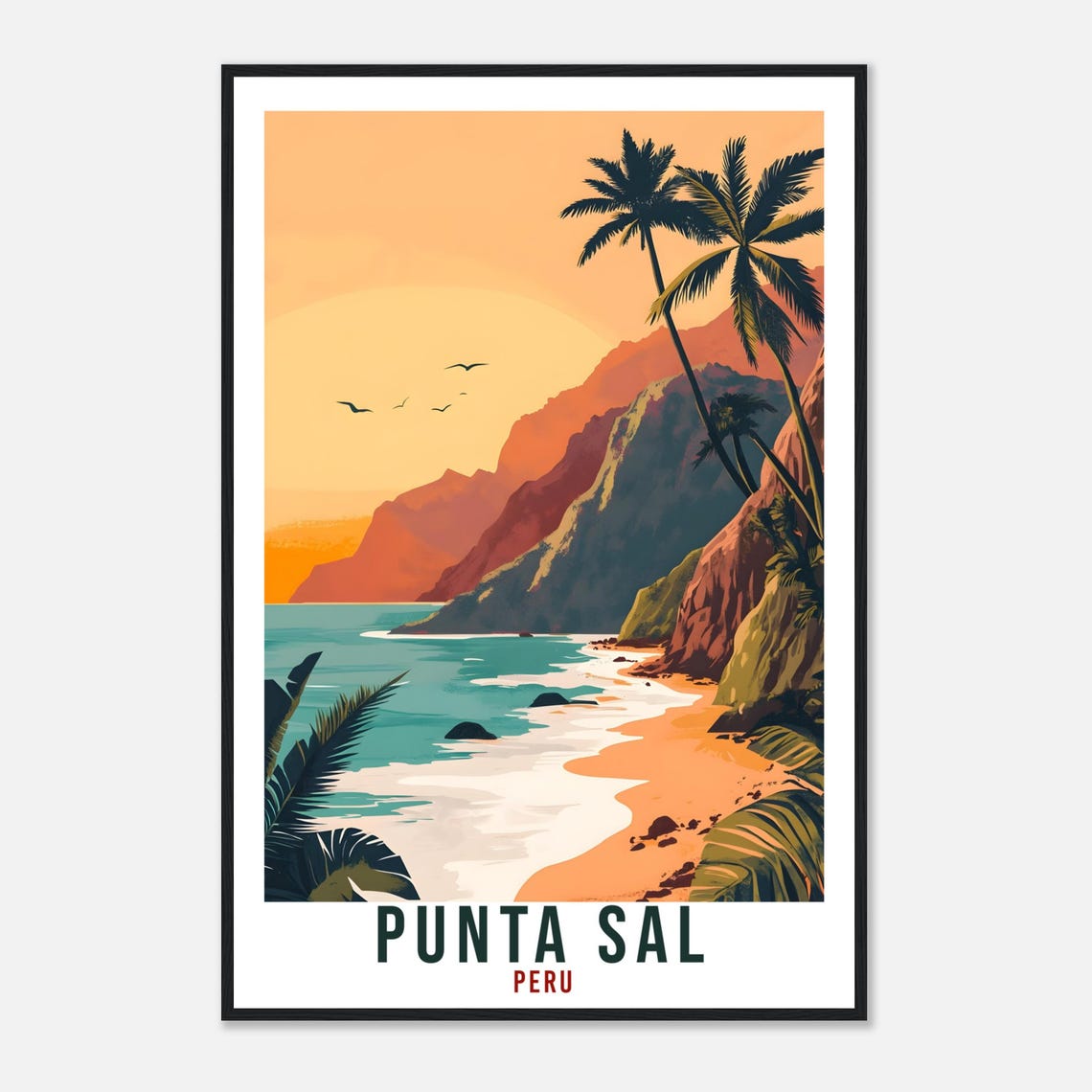 Punta Sal Peru Beach Cliffs Palm Sunset Vintage Travel Poster Ocean Art - Image 4