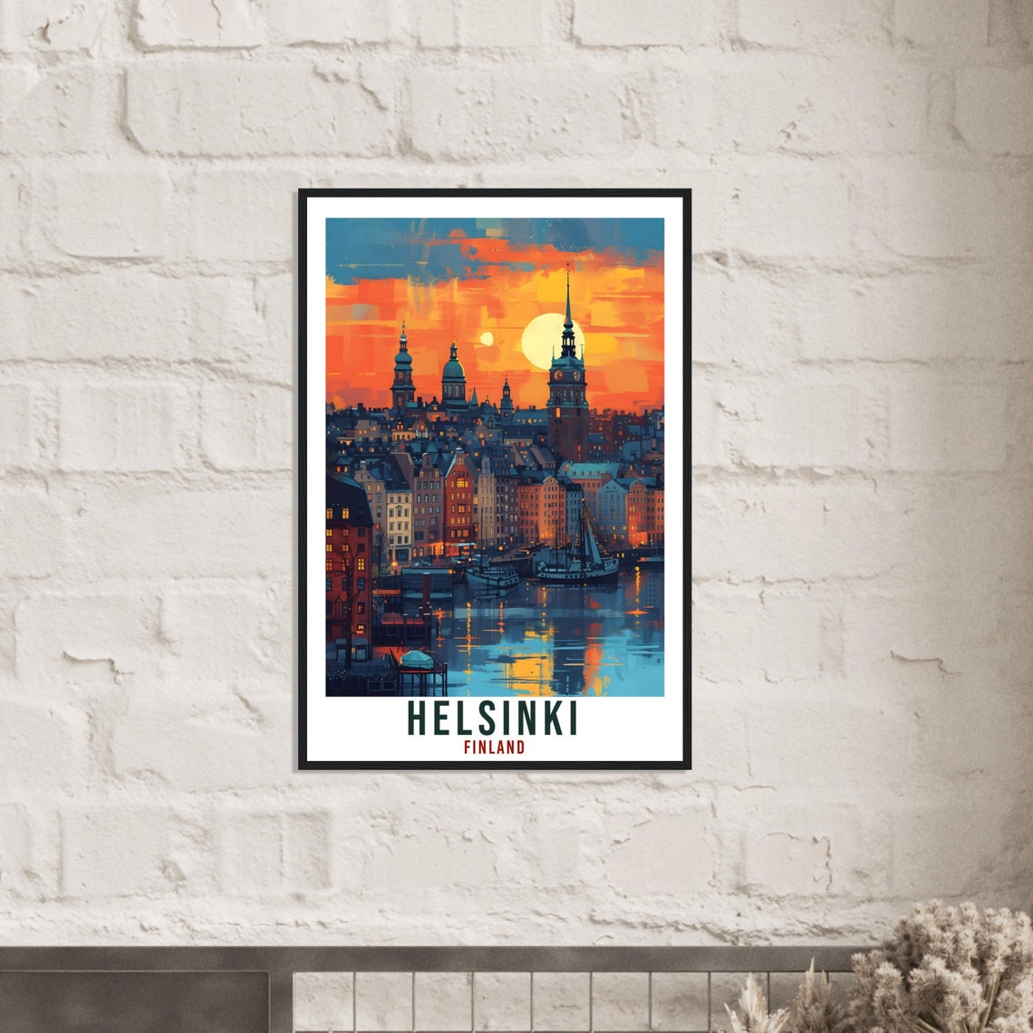 Helsinki Finland Sunset Harbor Vintage Travel Illustration Poster - Image 2