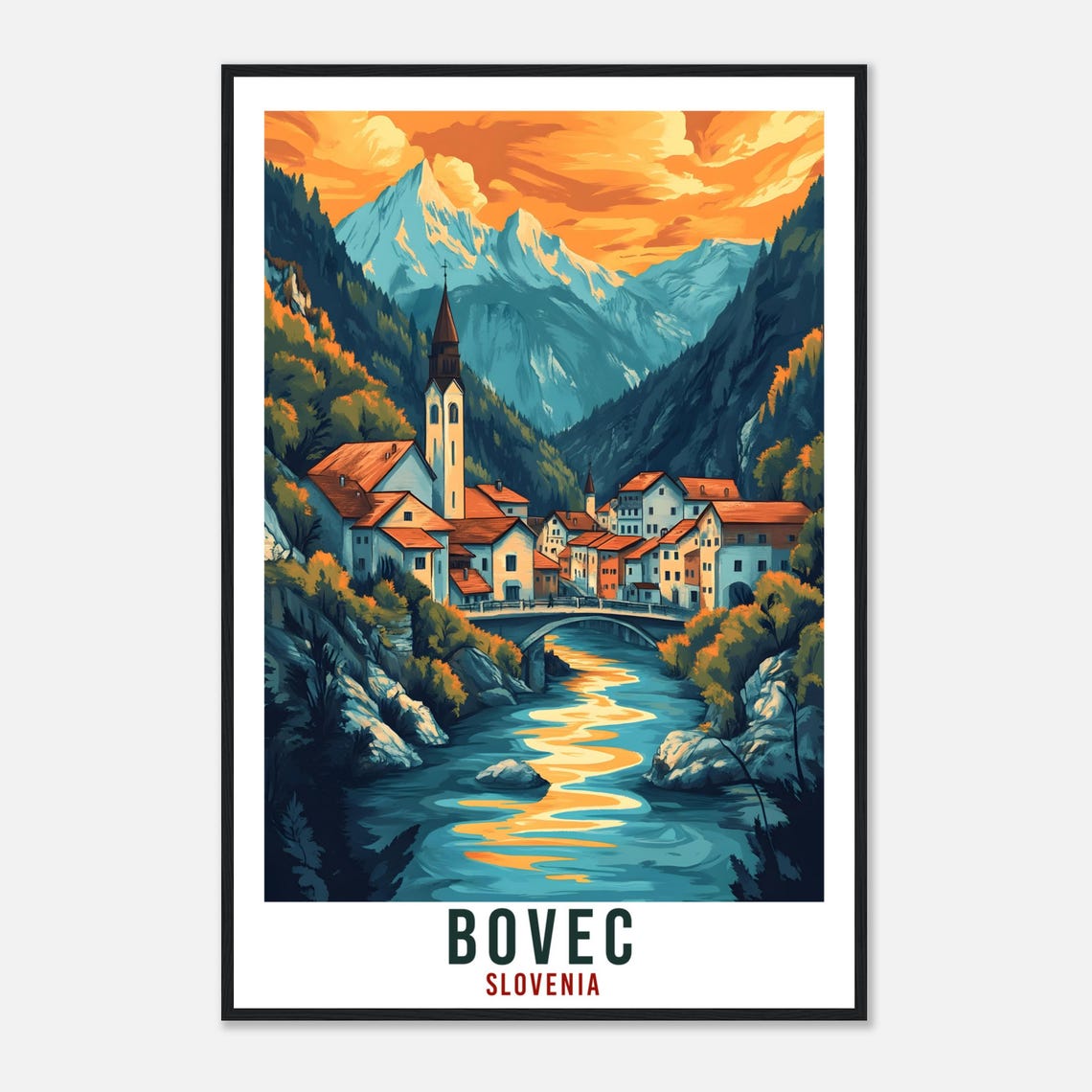 Bovec Travel Print Slovenia Home Decor Bovec Wall Art Gift Wall Hanging Art Lover Bovec Slovenia Artwork Travel Poster Slovenia Travel Art - Image 4