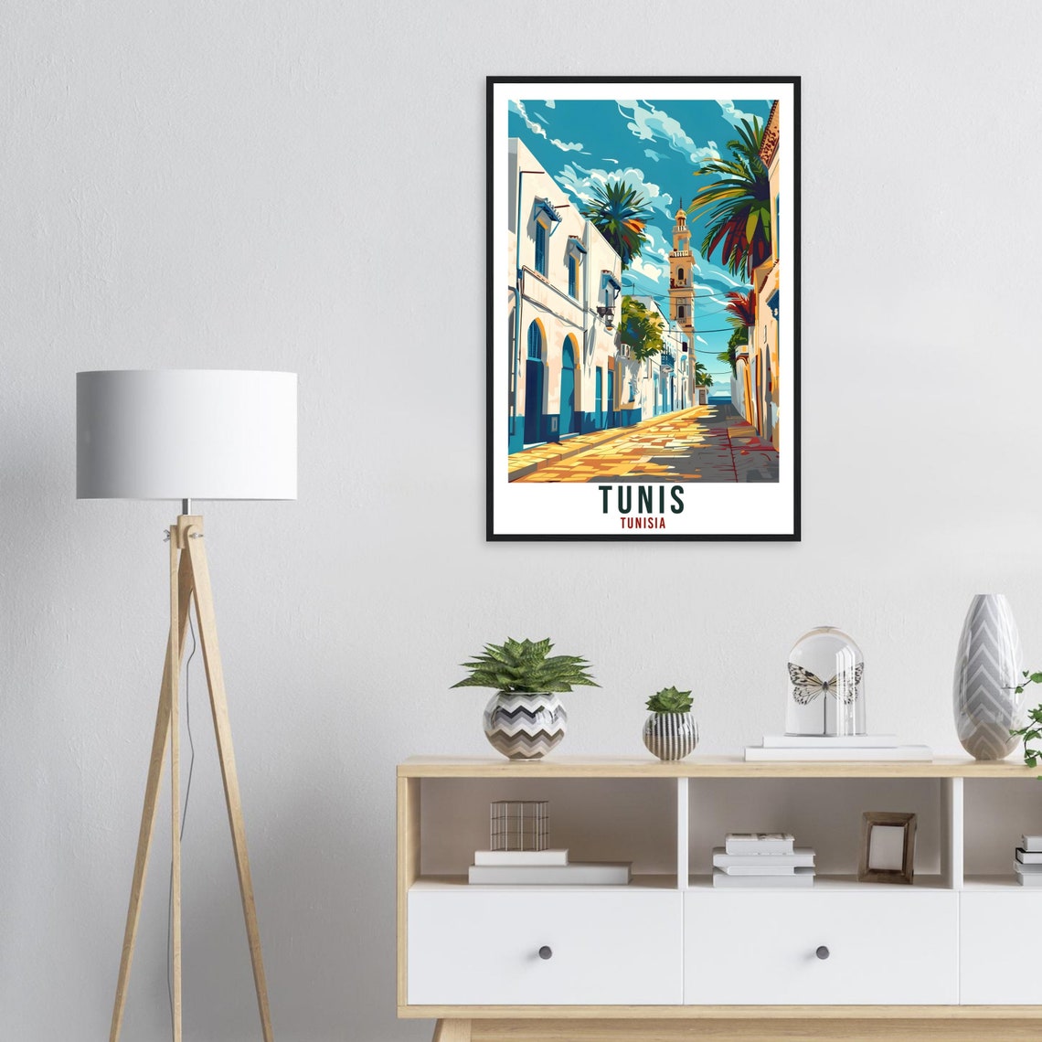 Tunis Tunisia Whitewashed Medina Street Palms Minaret Poster - Image 4