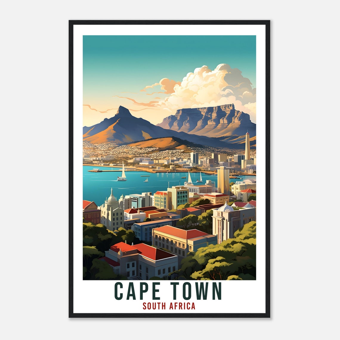 Cape Town South Africa Table Mountain Harbor Vintage Travel Poster - Image 4