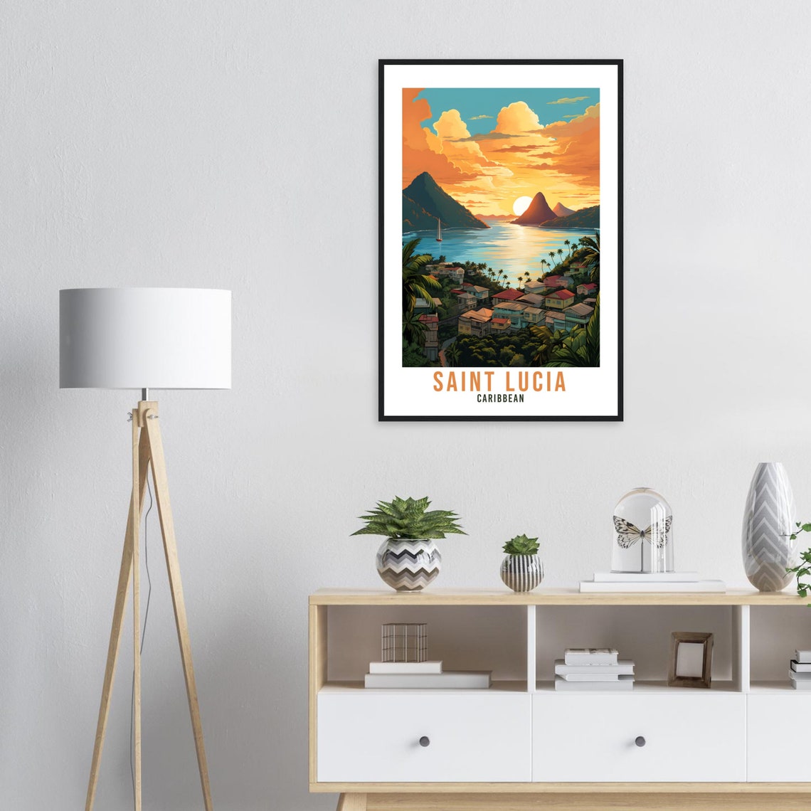 Saint Lucia Caribbean Sunset Pitons Harbor Town Travel Poster - Image 2