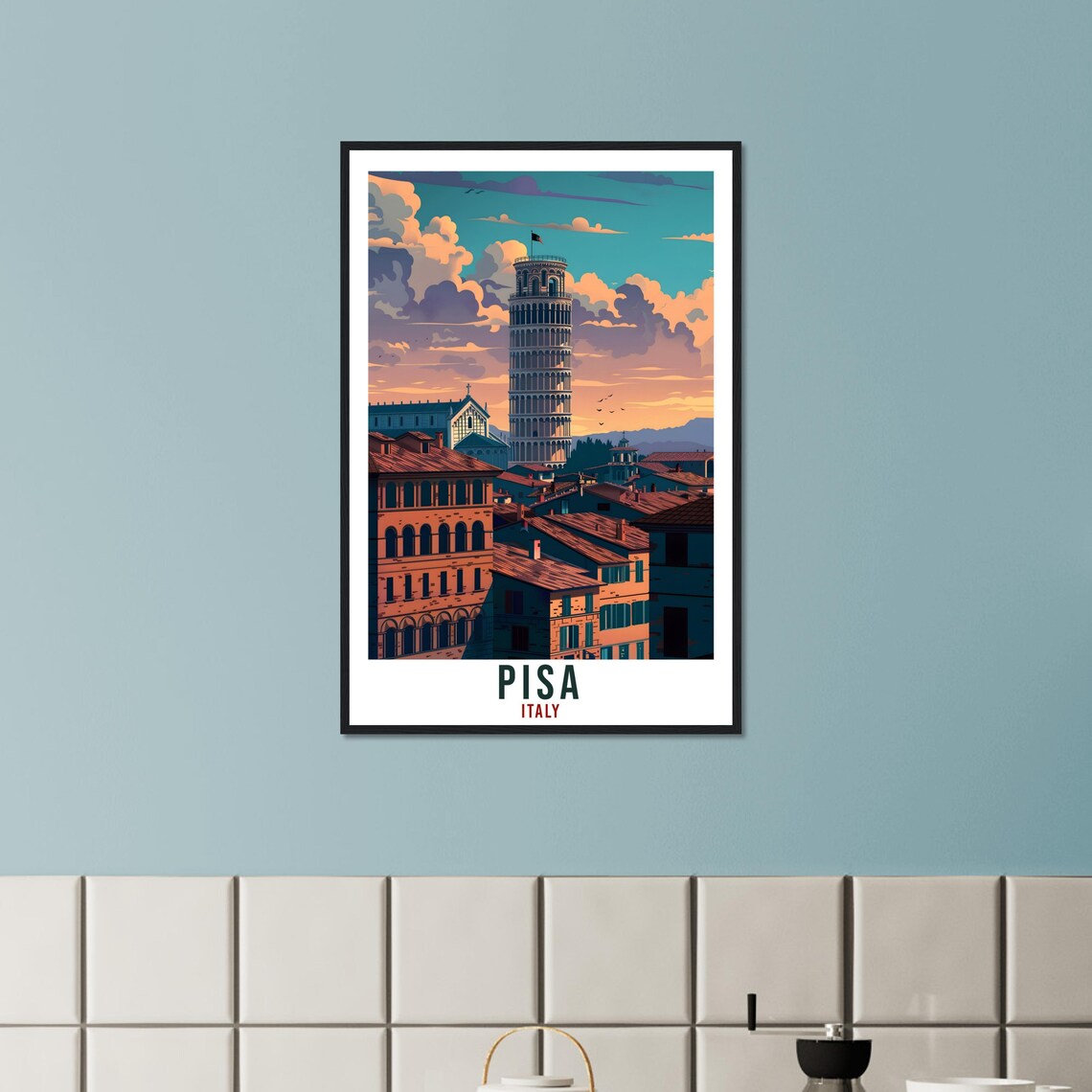 Pisa Leaning Tower Tuscan Sunset Italy Vintage Landmark Travel Poster - Image 3