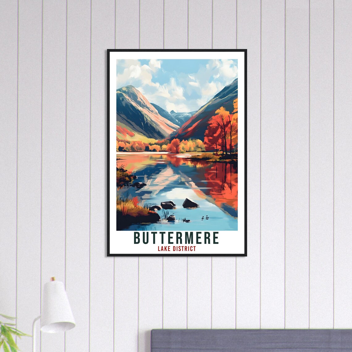 Buttermere Lake District Autumn Lake Reflections Travel Poster - Image 3